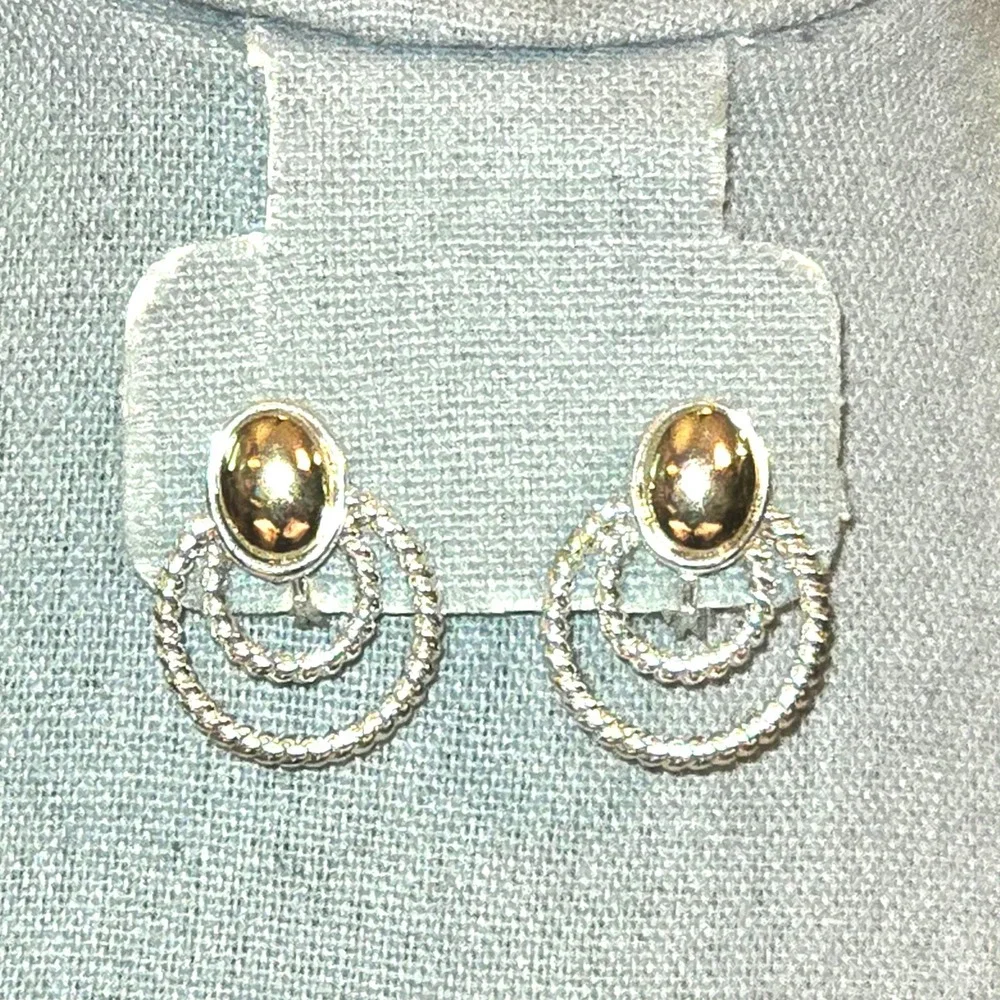 JJG Jonette Jewelry Gallery Earrings Clip On Gold Silver Two Tone Rope Hoop
